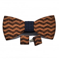 Wooden bow tie and cufflinks with geometric patterns No 2