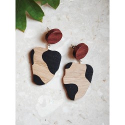 Wooden earrings Moo - cow patches