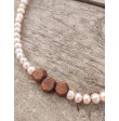 Necklace made of natural freshwater pearls and wooden beads